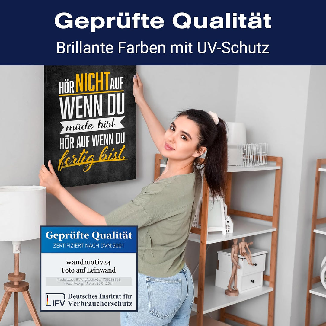 wandmotiv24 Leinwand-Bilder Motivation, Grösse 60x45cm, Hochformat, wenn du fertig bist, Beton-Mauer