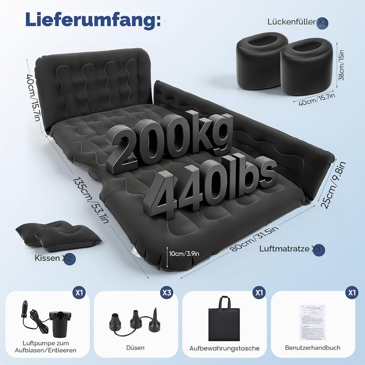 Luftmatratze für Auto, Aufblasbares Bett für Rücksitz, Luftmatratze SUV mit Luftpumpe und Kissen für