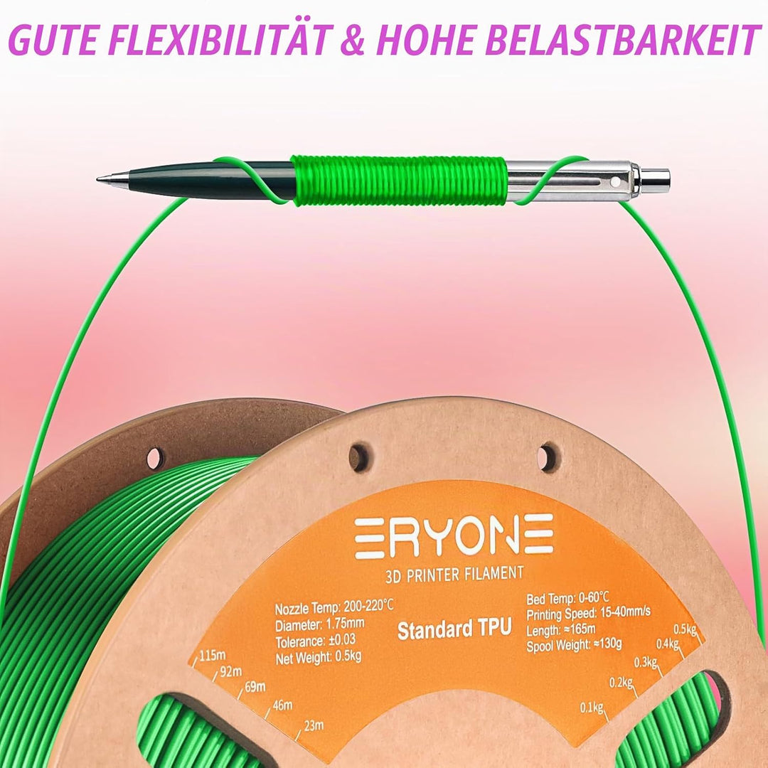 ERYONE TPU Filament 1.75mm, 3D Drucker Filament,Flexible TPU Weiches Filament, TPU 95A, Massgenauigk