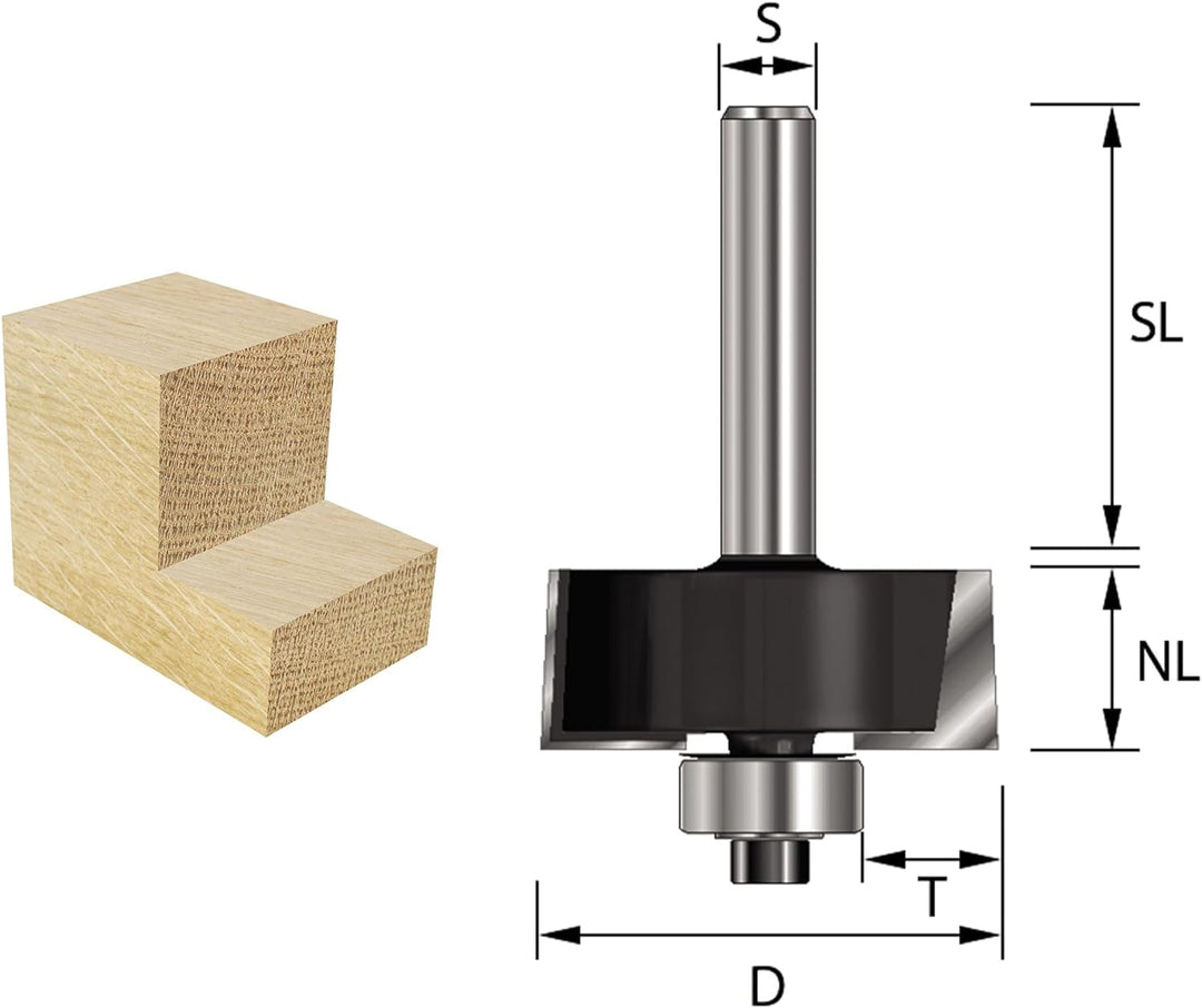 ENT 16620 Falzfräser HW, Schaft (S) 8 mm, Durchmesser (D) 31,8 mm, NL 12,7 mm, T 9,5 mm, SL 32 mm, m