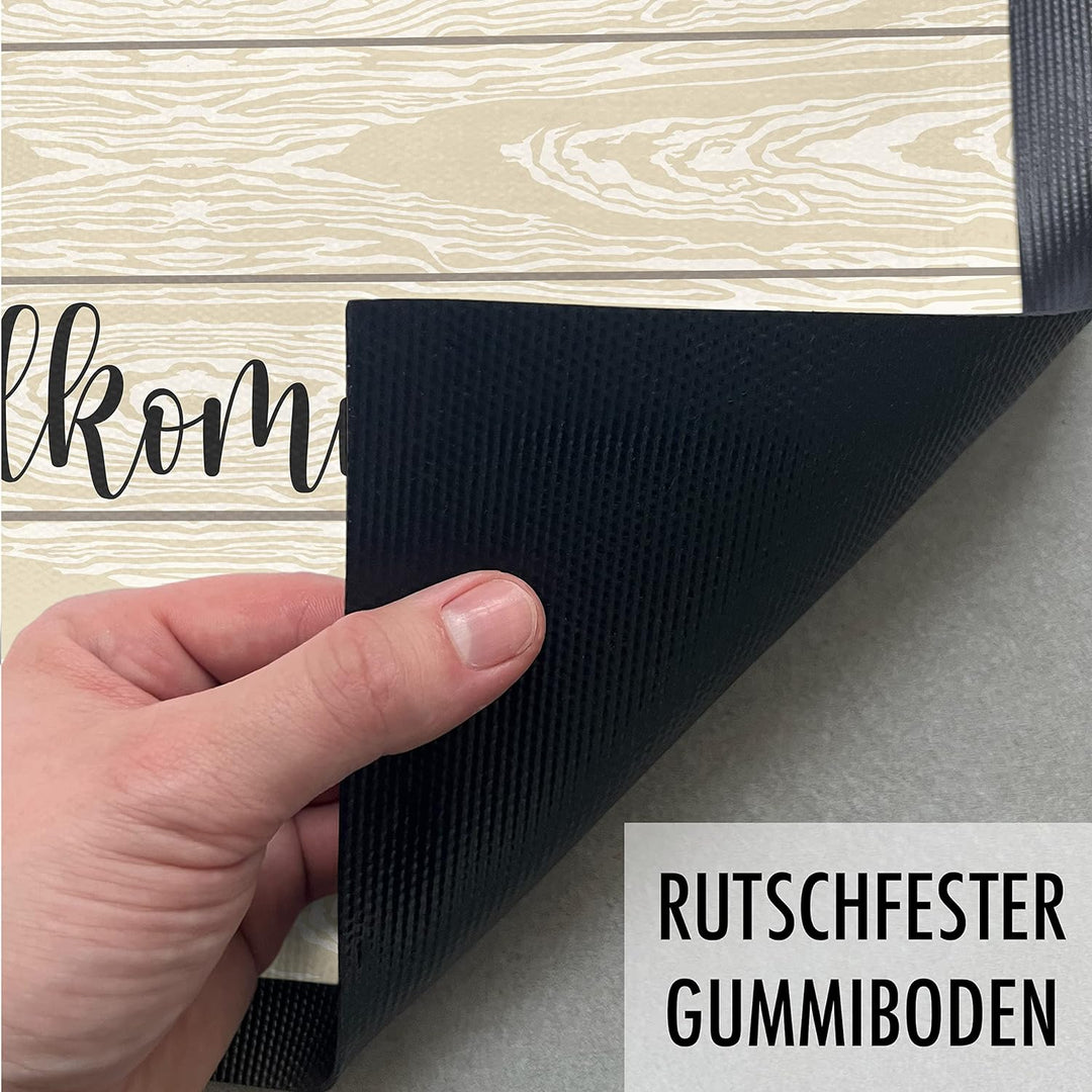 Trendation - Willkommen Holz Grafik Fussmatte Geschenk Schöne Fussmatte Aussen und Innenbereich 60x4