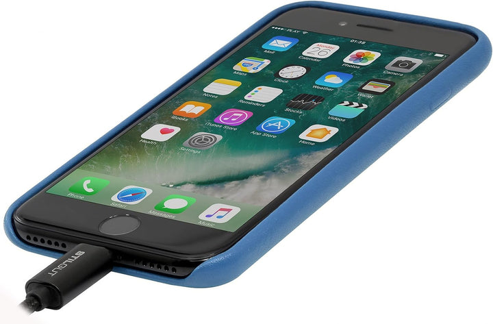 STILGUT Premium Leder-Cover kompatibel mit iPhone SE 2020/iPhone 8/iPhone 7 aus Nappaleder, Aquablau