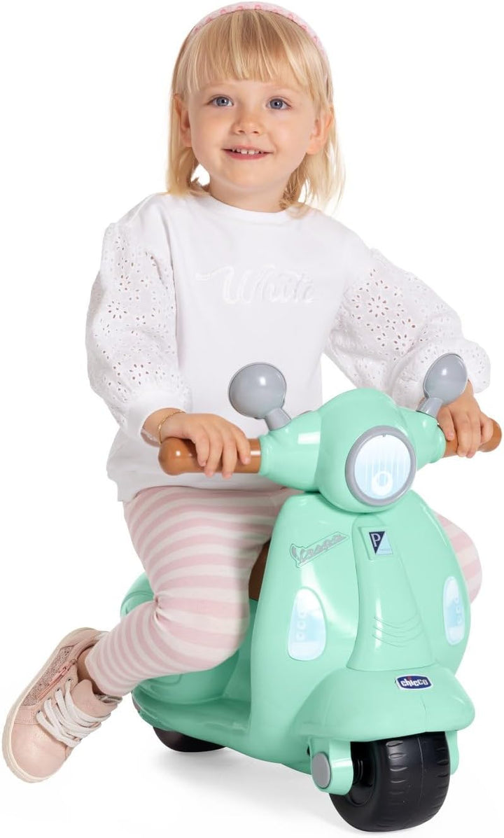 Chicco Vespa Primavera für Kinder Grün, fahrbares Spielzeugmotorrad mit elektronischem Bedienfeld, L