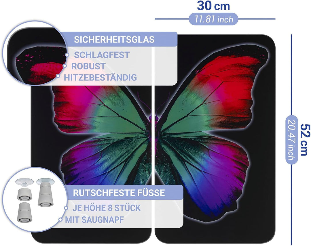 WENKO Herdabdeckplatte Universal Butterfly by Night 2er Set, für Glaskeramik-, Elektro- & Gasherde,