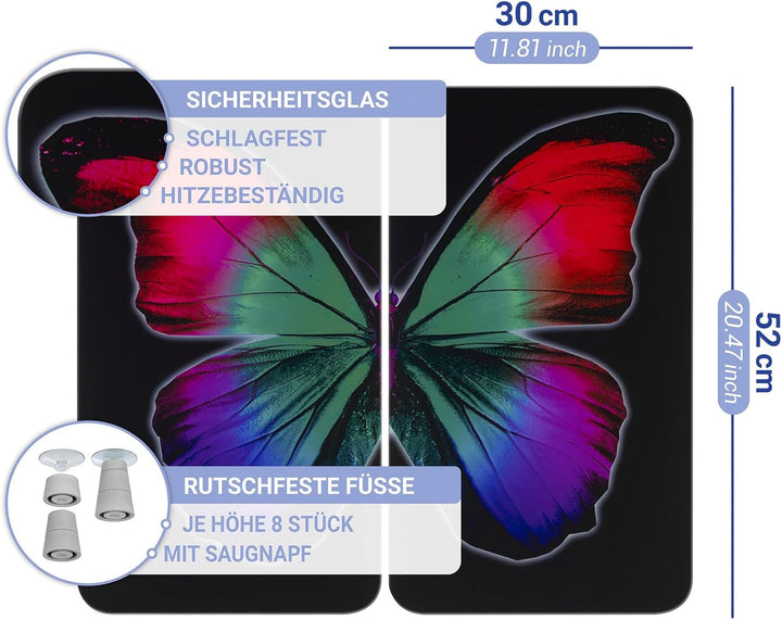 WENKO Herdabdeckplatte Universal Butterfly by Night 2er Set, für Glaskeramik-, Elektro- & Gasherde,