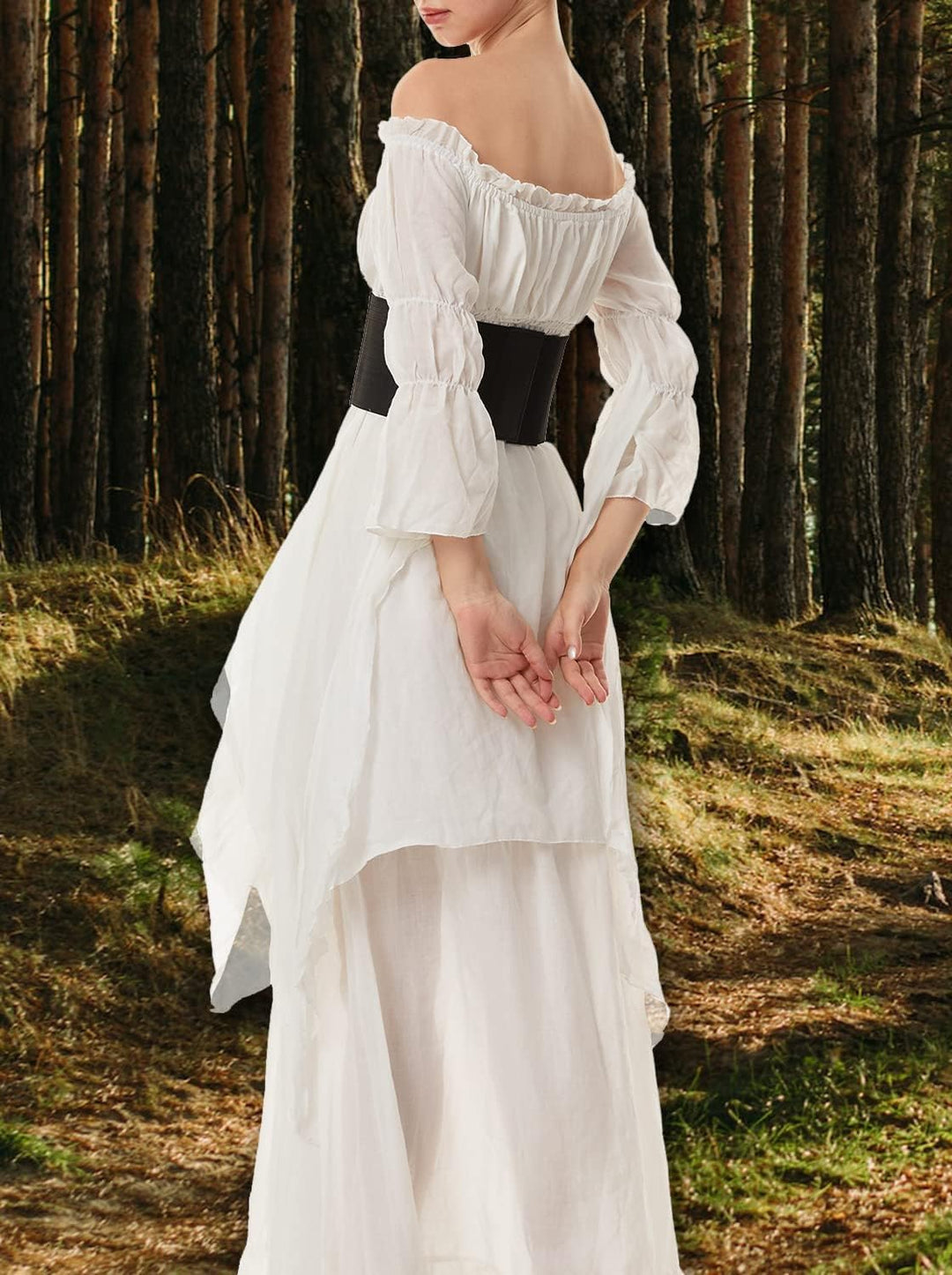 Halloween Kostüm Damen,Mittelalter Renaissance Kleidung mit Korsett Gürtel Retro Maxikleid Viktorian