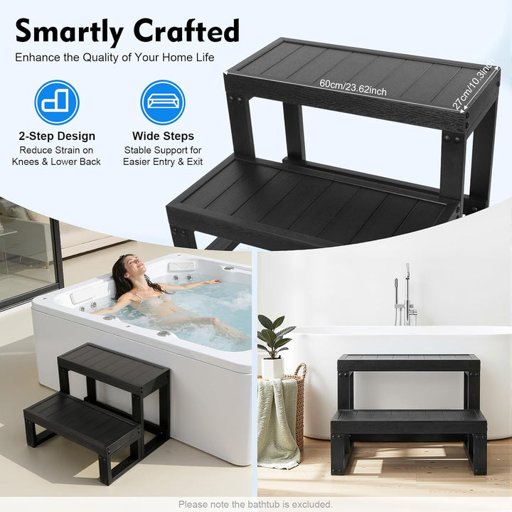 2-stufige Whirlpool Treppe aus WPC, 60x54x42,3 cm, Schwarz | Mobil Pooltreppe, Robust Trittstufe Woh