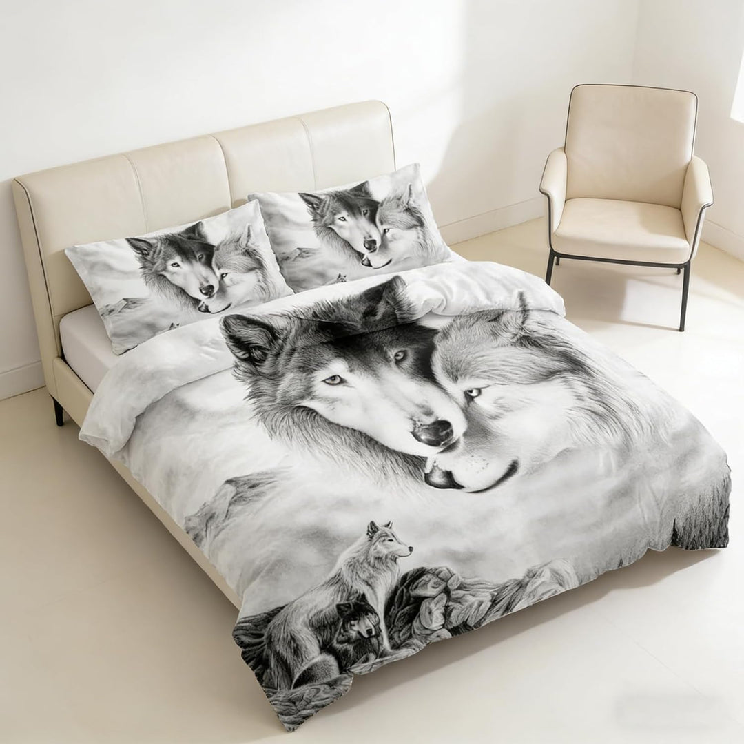 CIUNVXD 3D Wolf Theme Muster Bettbezug,3D Realistisches Tier Wolf Motiv Bettwäsche Set,Wolf-Motiv-Dr