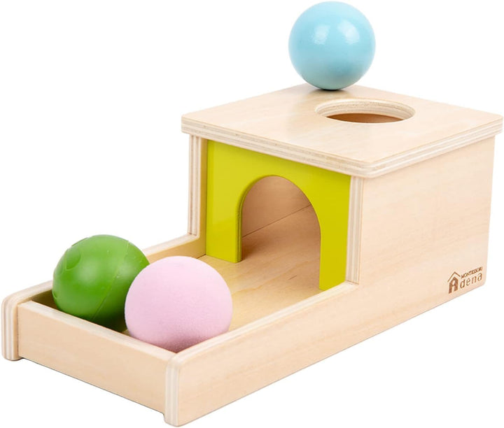 Adena Montessori Objektpermanenz Box mit Tablett, DREI Bällen, Montessori-Spielzeug für Babys ab 6–1