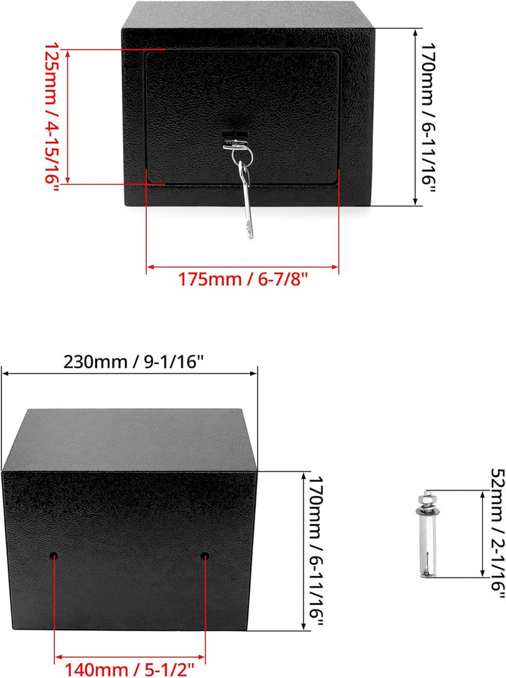 QWORK® Klein Safe Tresor 23 x 17 x 17 cm mit Triple-Bit Schlüssel, Möbeltresor Hohe Sicherheit Stahl