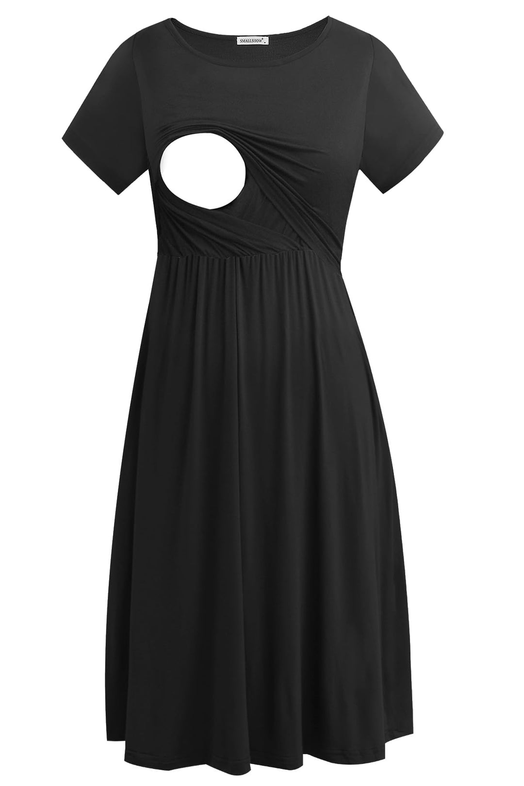 Smallshow Damen Lässiges Kurzarm Stillkleid Umstandskleid für Stillen Schwarz(solide) M, Schwarz(sol