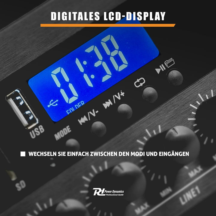 Power Dynamics PDW500MP3 - Verstärker, PA Mixer, 6-Zonen-Verstärker, 500 Watt, Bluetooth, MP3, für 1