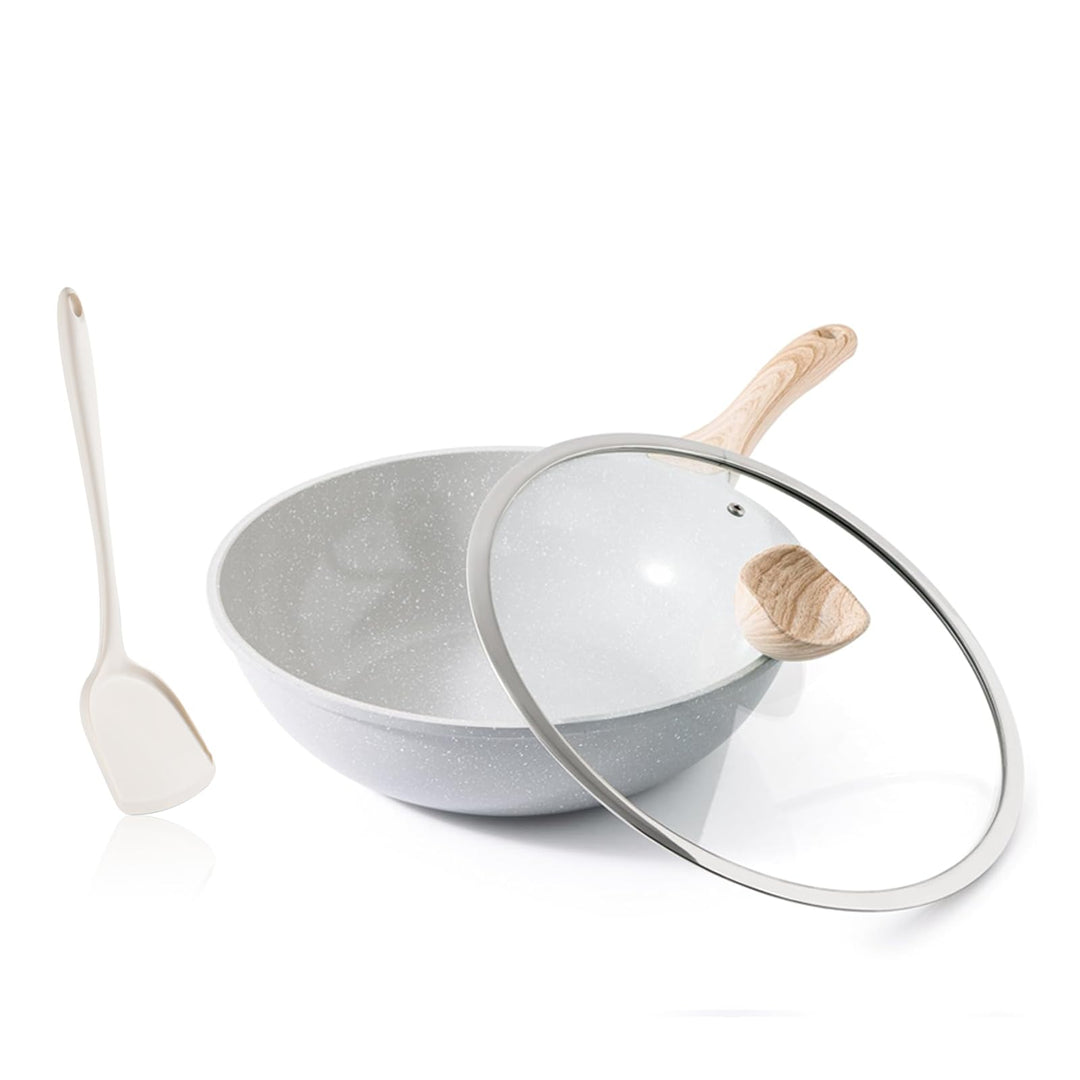 Kordisen Keramik-Wok 30 cm, Induktions-Wok mit Deckel, Antihaftbeschichtung, geeignet für alle Kochf
