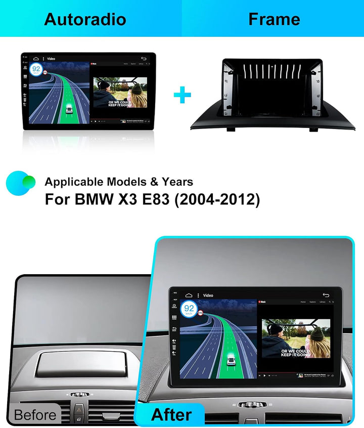Android 16 Autoradio Passt für B-MW X3 E83 (2004-2012) - Kabellos Carplay + Android Auto - Rückfahrk