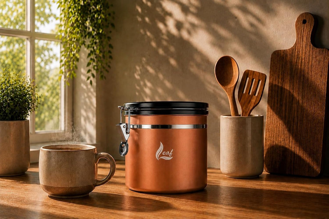 Leaf Kaffeedose luftdicht Edelstahl 1000 ml – hält Kaffee deutlich länger frisch – mit CO₂ Ventil &