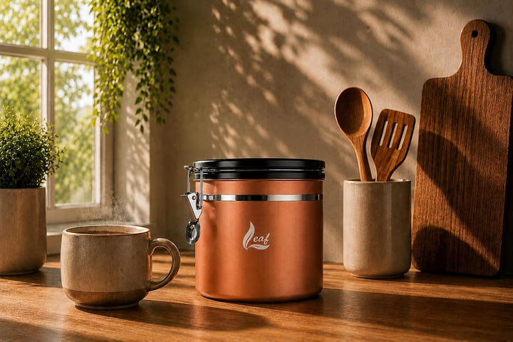 Leaf Kaffeedose luftdicht Edelstahl 1000 ml – hält Kaffee deutlich länger frisch – mit CO₂ Ventil &