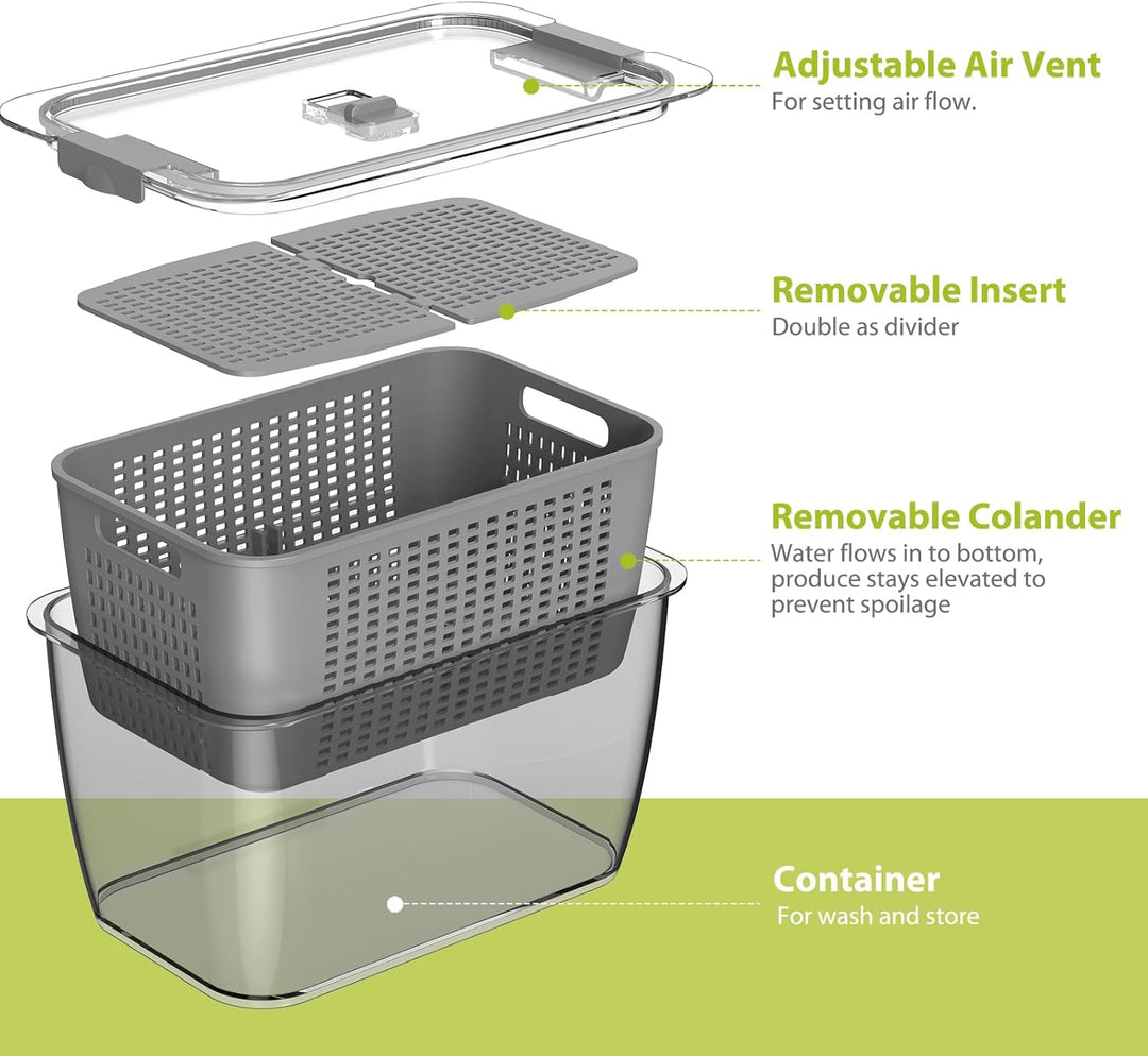 Luxear 3 Set Frischhaltedosen Obst Gemüse mit Deckel Sieb, 4L+1,7L+0,5L BPA frei Vorratsdosen, Kühls