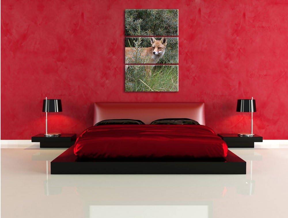 Pixxprint listiger Fuchs im Wildstrauch 3-Teiler Leinwandbild 120x80 Bild auf Leinwand, riesige Bild