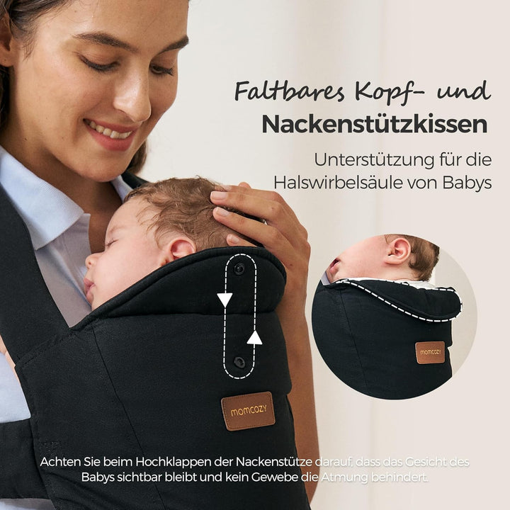 Momcozy Babytrage Neugeborene ab Geburt | Ergonomische Tragehilfe mit Nackenstütze | Leicht & sicher