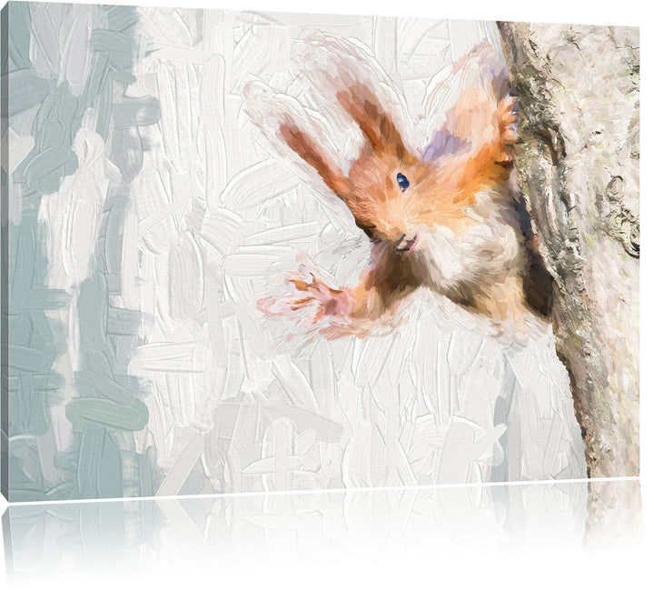 Pixxprint Neugierig rotes Eichhörnchen Kunst Pinsel Effekt, Format: 100x70 auf Leinwand, XXL riesige