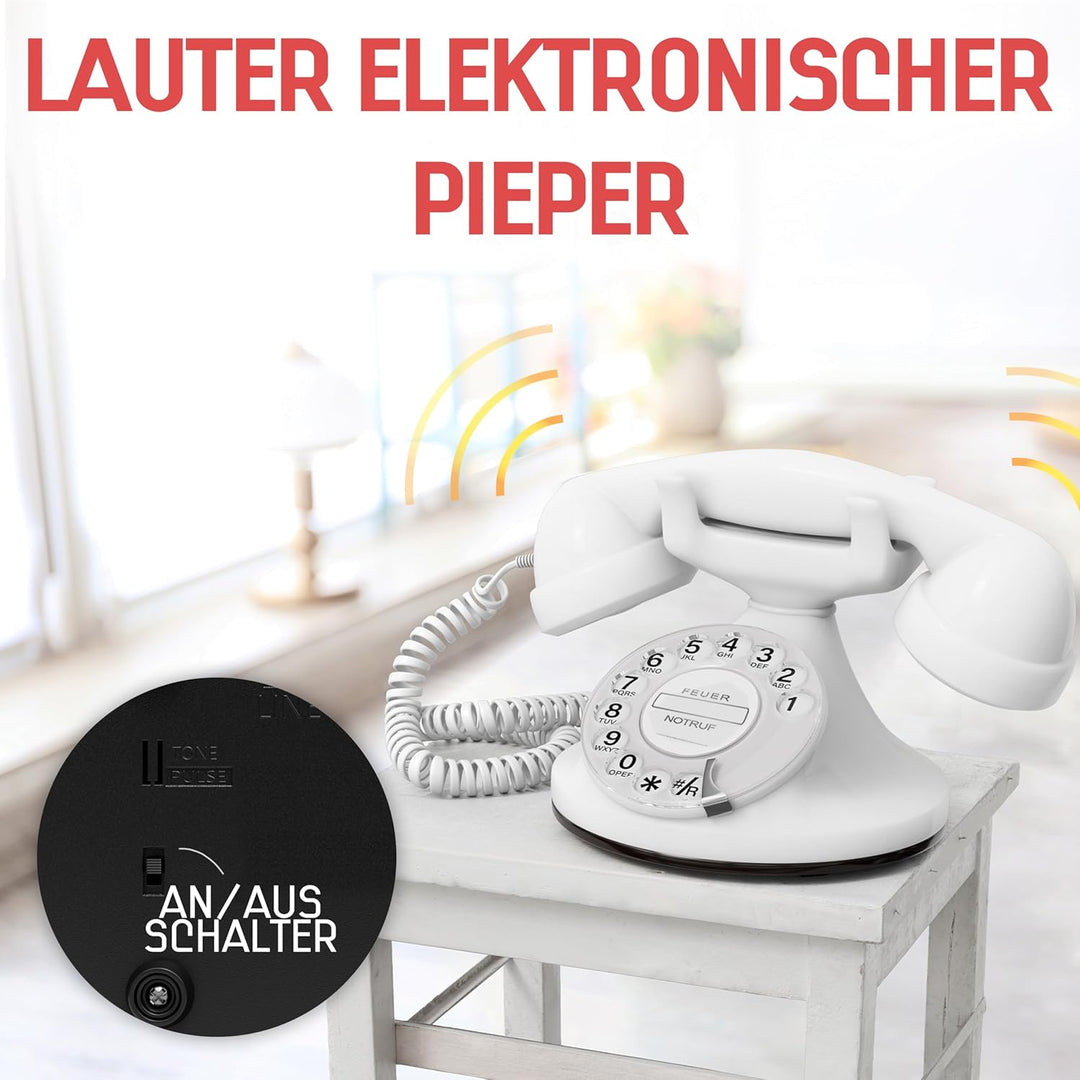 OPIS FunkyFon Cable: Retro Telefon mit Wählscheibe in geschwungenem 1920er Stil mit elektronischer K