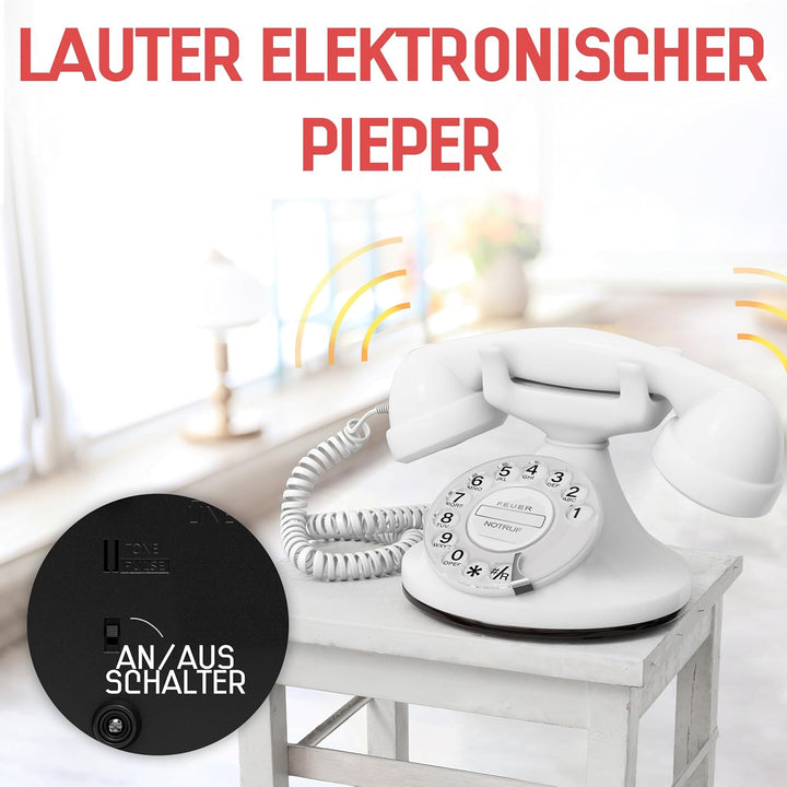 OPIS FunkyFon Cable: Retro Telefon mit Wählscheibe in geschwungenem 1920er Stil mit elektronischer K