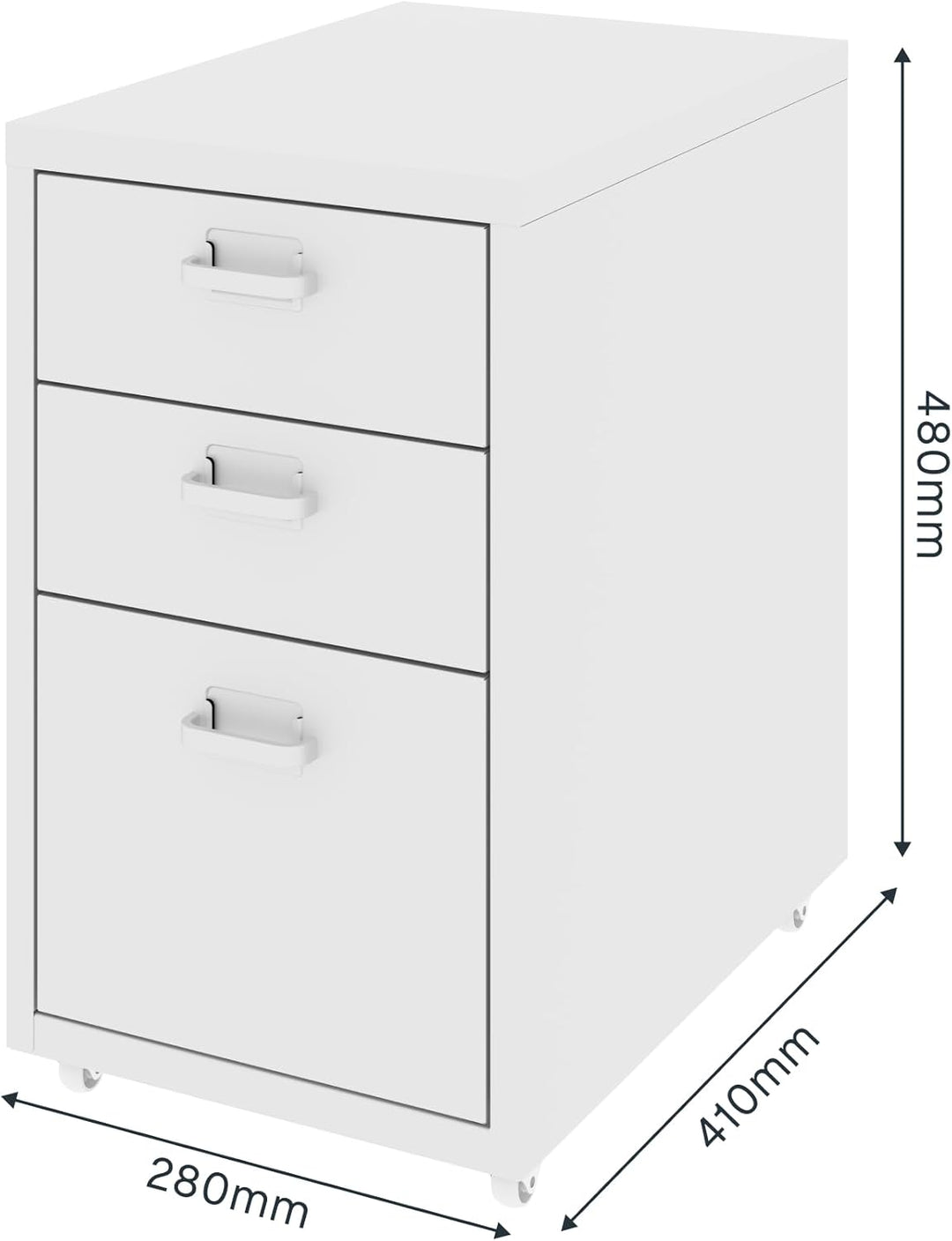 FLEXISPOT Rollcontainer Büroschrank mit 3 Schubladen, Aktenschrank Metallschrank Kommode mit Rädern,