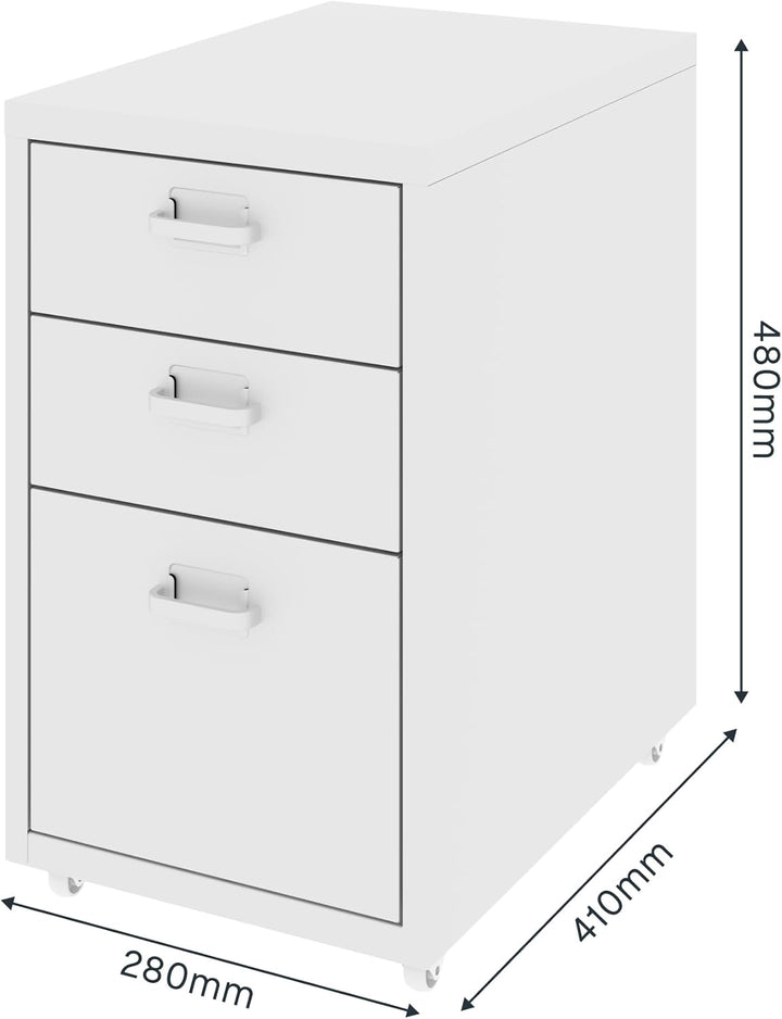 FLEXISPOT Rollcontainer Büroschrank mit 3 Schubladen, Aktenschrank Metallschrank Kommode mit Rädern,