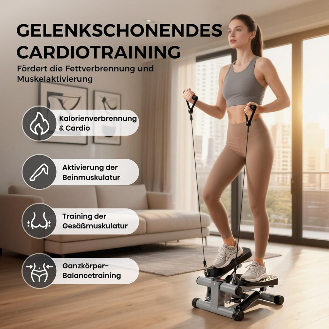 Niceday Mini Stepper für Zuhause | Up-Down Swing Stepper mit Power Ropes | Stepper Hometrainer mit L
