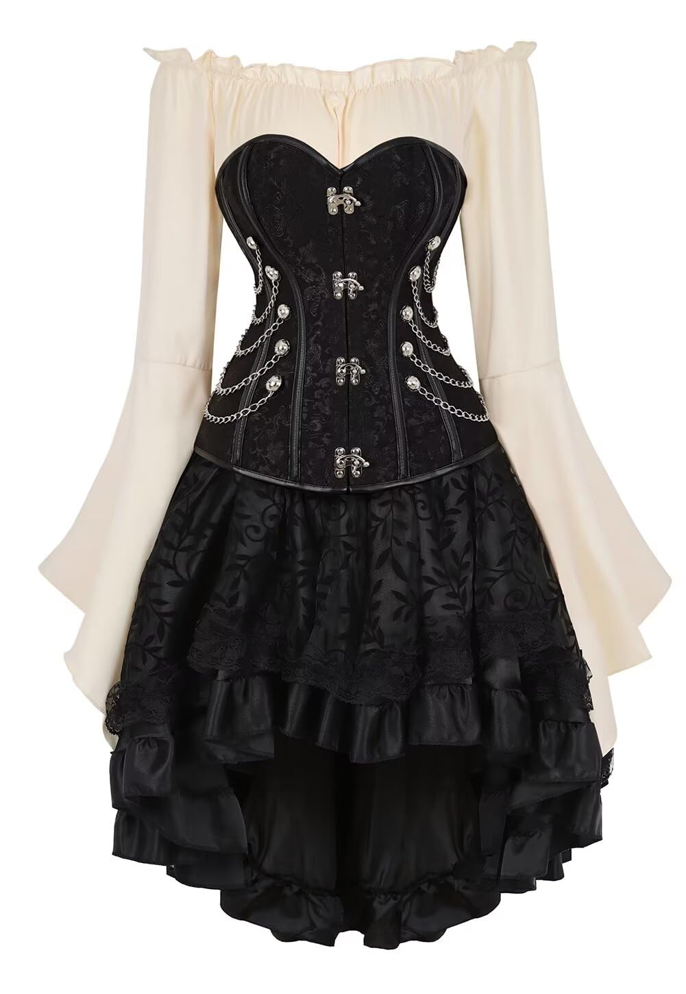 corsagenkleid Steampunk Korsett Kleid Pirat Leder Bustier Spitze Kostüm Burlesque Damen Gothic elega
