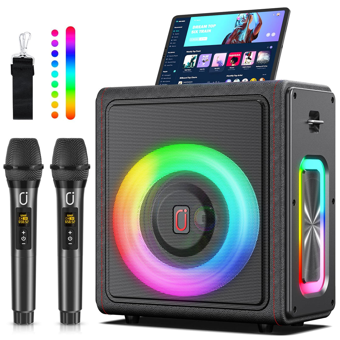 Karaoke Maschine mit 3 drahtlosen Mikrofones, Tragbaren Bluetooth 5.3 Karaoke Anlage Lautsprecher mi