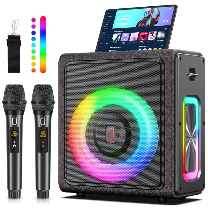 Karaoke Maschine mit 3 drahtlosen Mikrofones, Tragbaren Bluetooth 5.3 Karaoke Anlage Lautsprecher mi