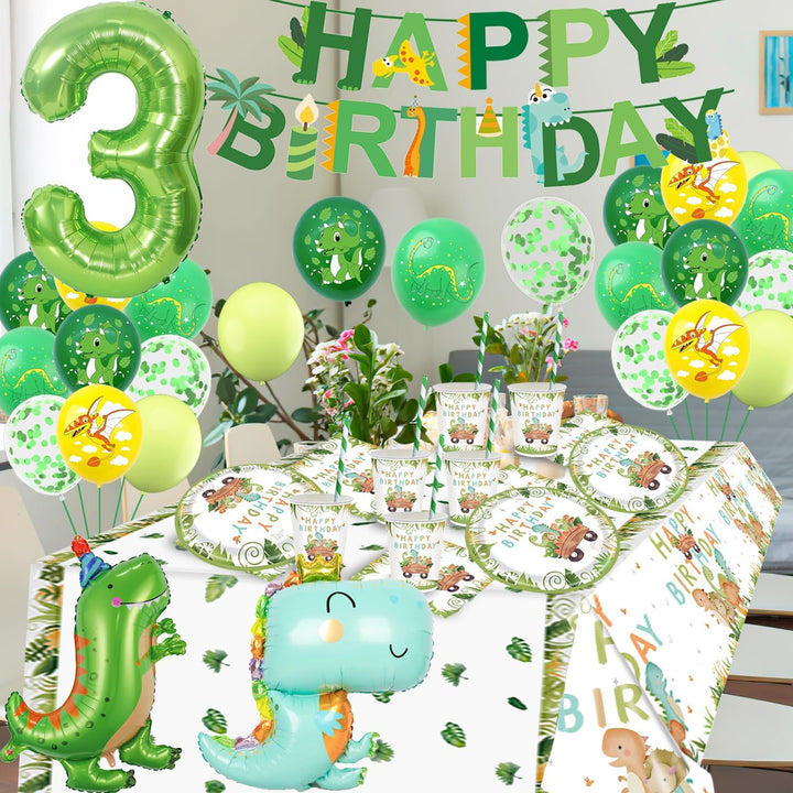 Dino Geburtstag Deko 3 Jahre, Dinosaurier Partygeschirr Set, Geburtstagsdeko 3 Jahre Junge, Dinosaur