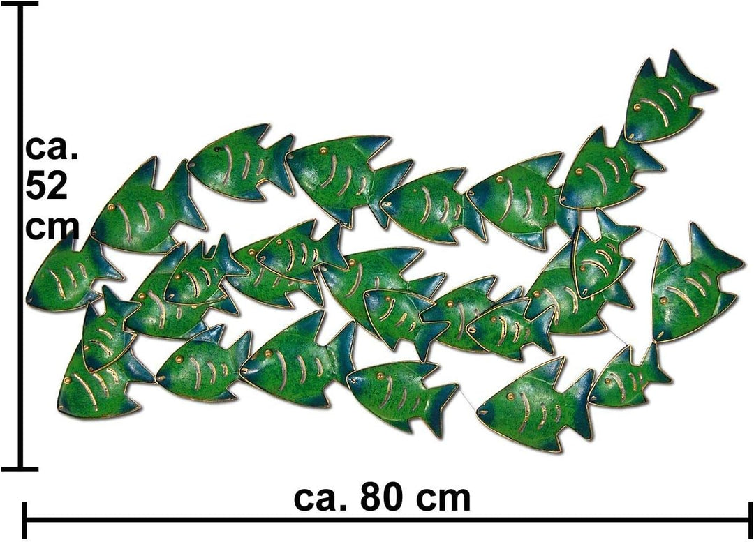 SEESTERN Fischschwarm Metall Wand Deko Verzierung Hänge Wand Dekoration 80cm /1809.smaragd