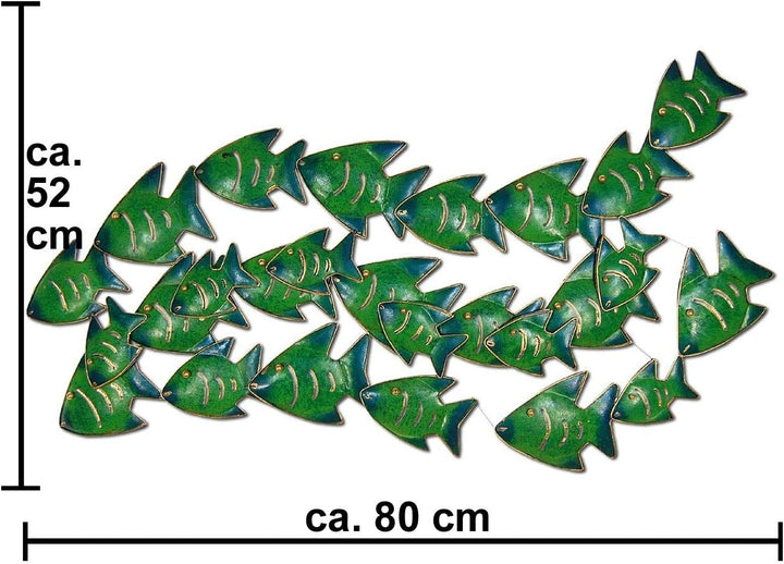 SEESTERN Fischschwarm Metall Wand Deko Verzierung Hänge Wand Dekoration 80cm /1809.smaragd
