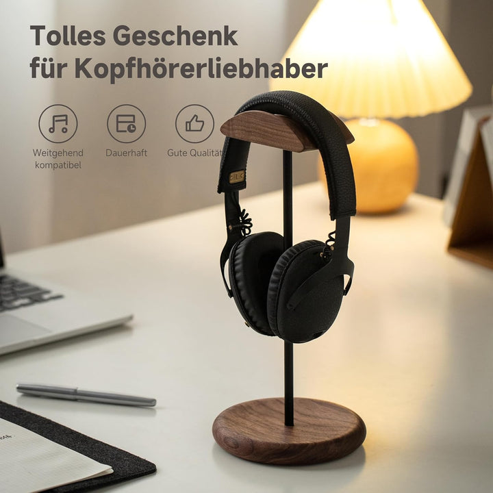 muso wood Headset Halterung Tisch Kopfhörer Ständer aus Walnussholz und Aluminium, Stabiler Kopfhöre