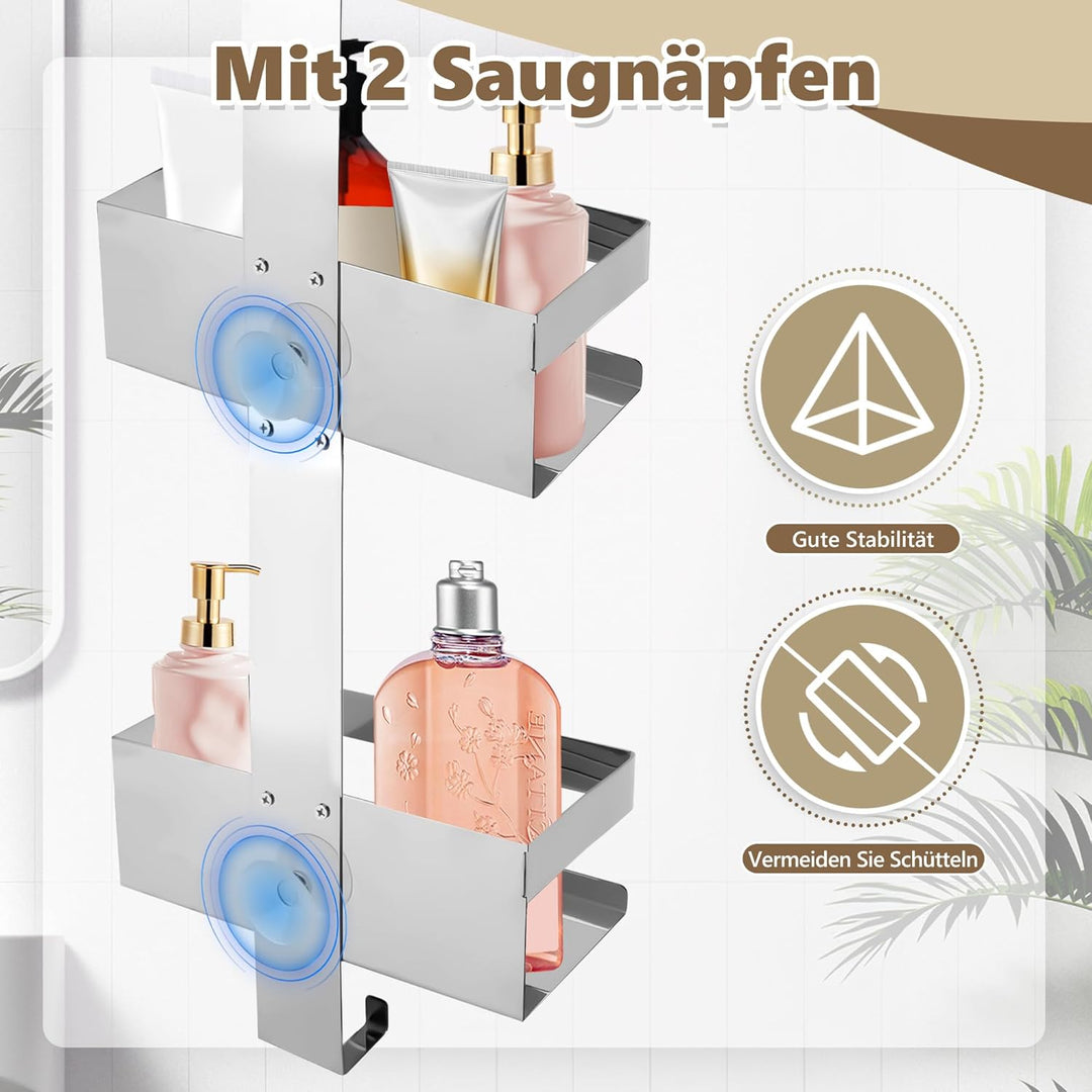 Duschablage zum Hängen, 2-stöckig Duschregal Edelstahl Ohne Bohren, Duschkorb für Badezimmer, Shampo