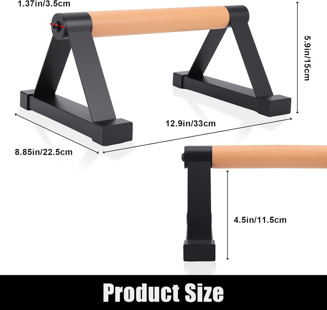 Parallettes Stäbe，Massivholz mit stabilem Metall Dreieck Halterung Push up Bars，Anti-Rutsch Handstan