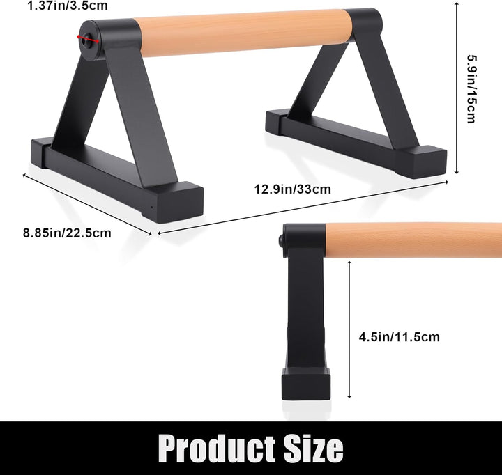 Parallettes Stäbe，Massivholz mit stabilem Metall Dreieck Halterung Push up Bars，Anti-Rutsch Handstan