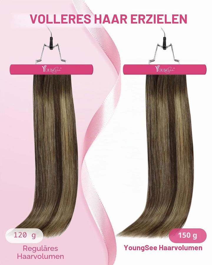 YoungSee Clip in Extensions Echthaar Ombre 30cm Echthaar Extensions Clip Dunkelbraun Balayage Karame