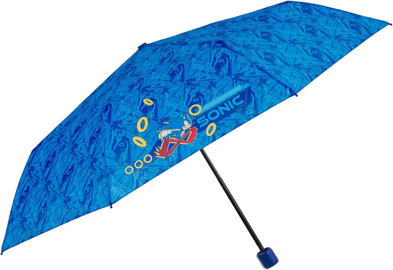 PERLETTI Sonic Regenschirm Blau Kinder 7 8 9 10 Jahre - Sonic Hedgehog Taschenschirm Klein Kompakt S