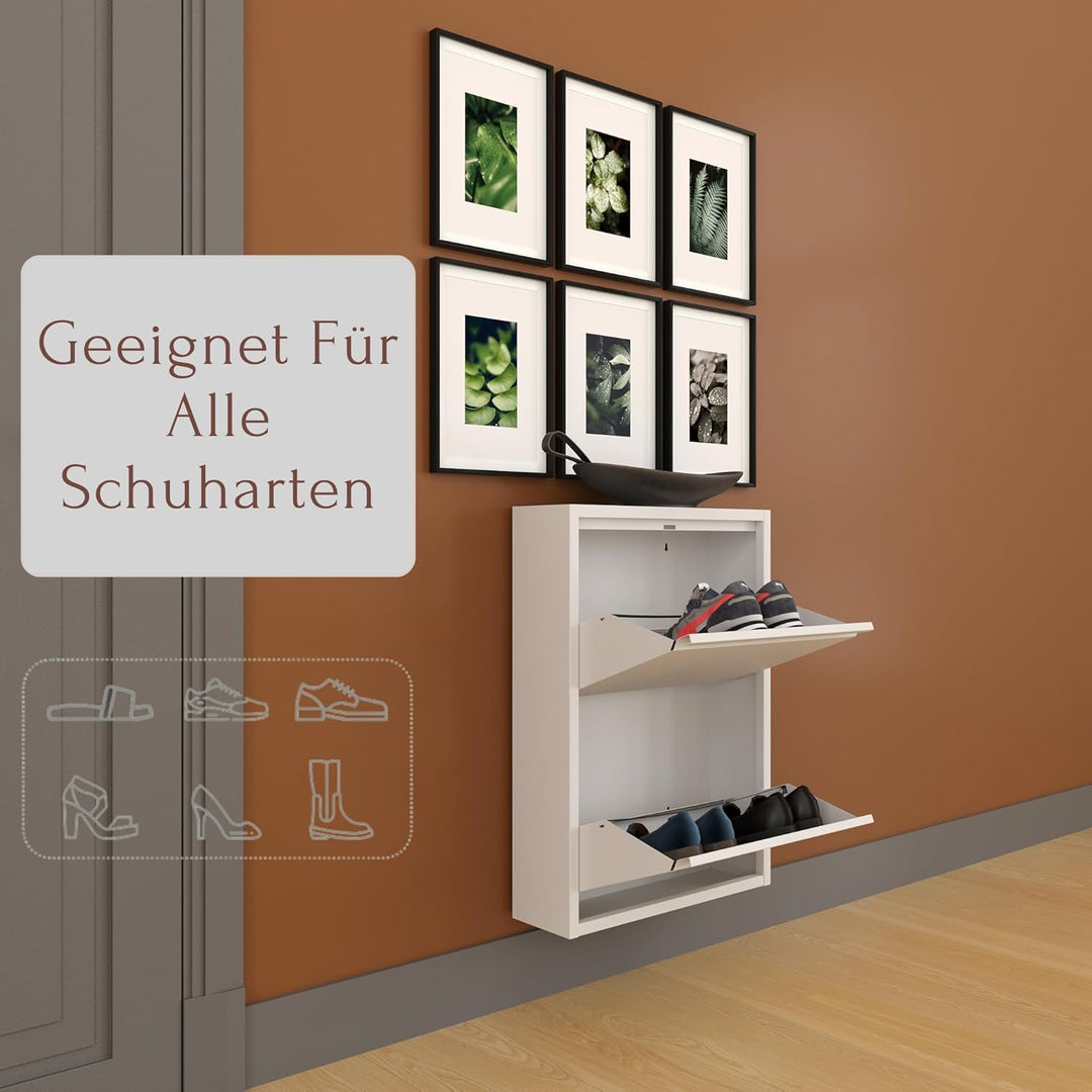 furni24 Schuhschrank Schmal – Platzsparender Metall-Schrank mit Magnetklappen, Platz für 4-6 Paar Sc