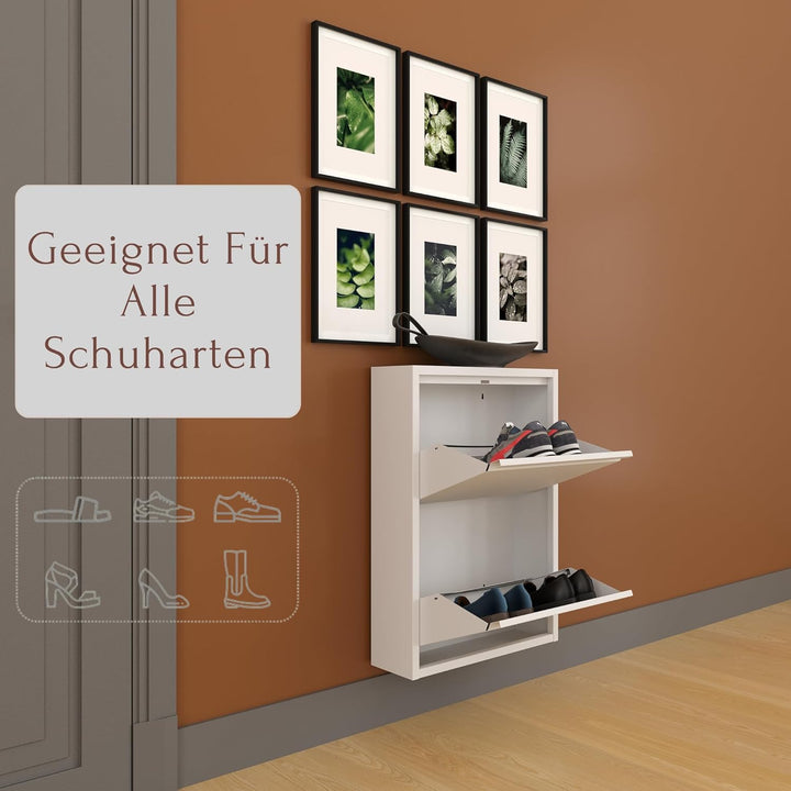 furni24 Schuhschrank Schmal – Platzsparender Metall-Schrank mit Magnetklappen, Platz für 4-6 Paar Sc