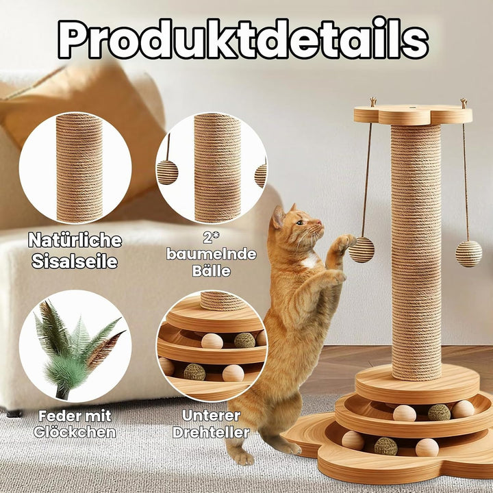4 in 1 Katzenspielzeug, 46cm Kratzbaum für Katzen Sisal Kratzsäule Klein Kratzbaum mit Hängenden Bäl