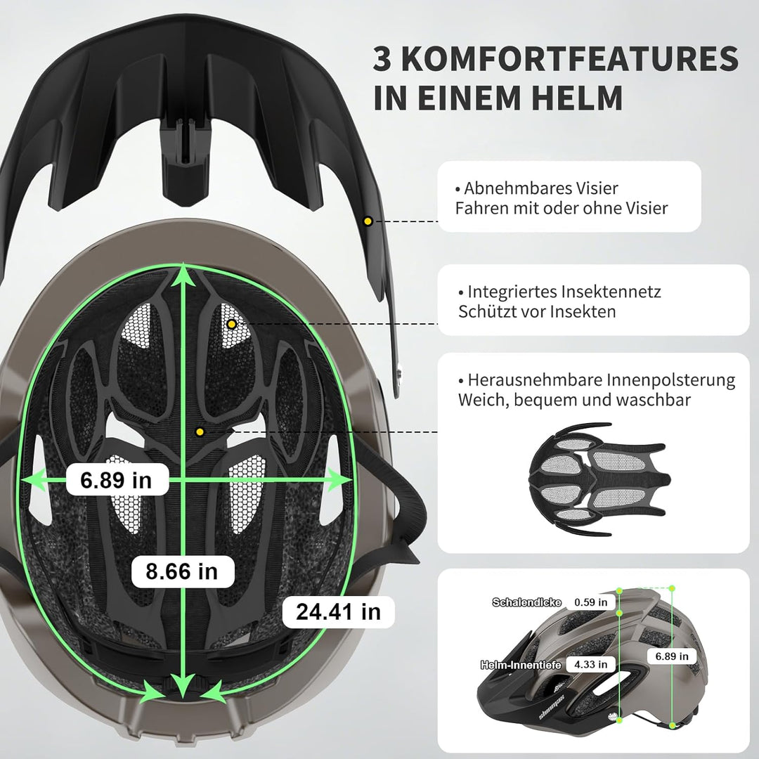 Shinmax Fahrradhelm für Herren Damen, Fahrrad Helm mit Beweglich Visier Titan M(54-58CM), Titan M(54