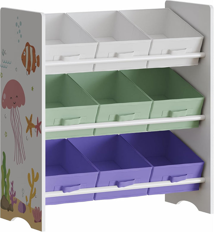 [en.casa] Kinderregal Boiro Kinderzimmerregal 60 x 62 x 30 cm stehend mit 9 Faltboxen Spielzeug Aufb