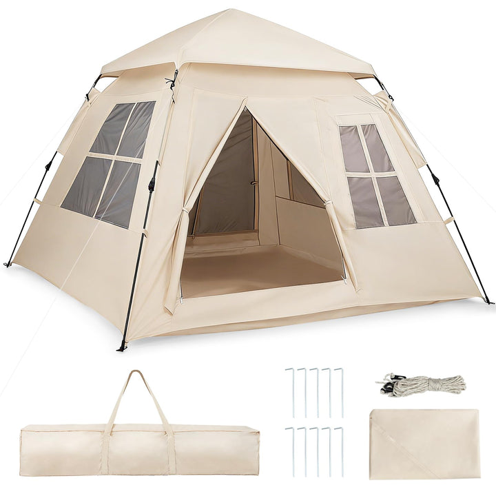 COSTWAY Pop Up Zelt 4 Personen, Wurfzelt mit 2 Meshtüren &amp; 4 Netzfenster, Campingzelt Wasserfest mit