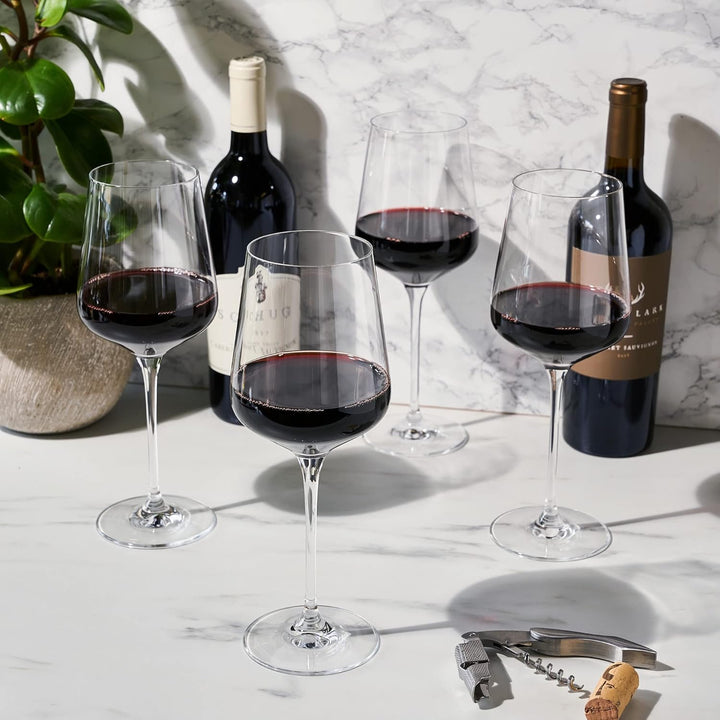 Viski Reserve European Crystal Bordeaux-Gläser, 4 Rotweingläser aus bleifreiem Kristallglas, Glaswar