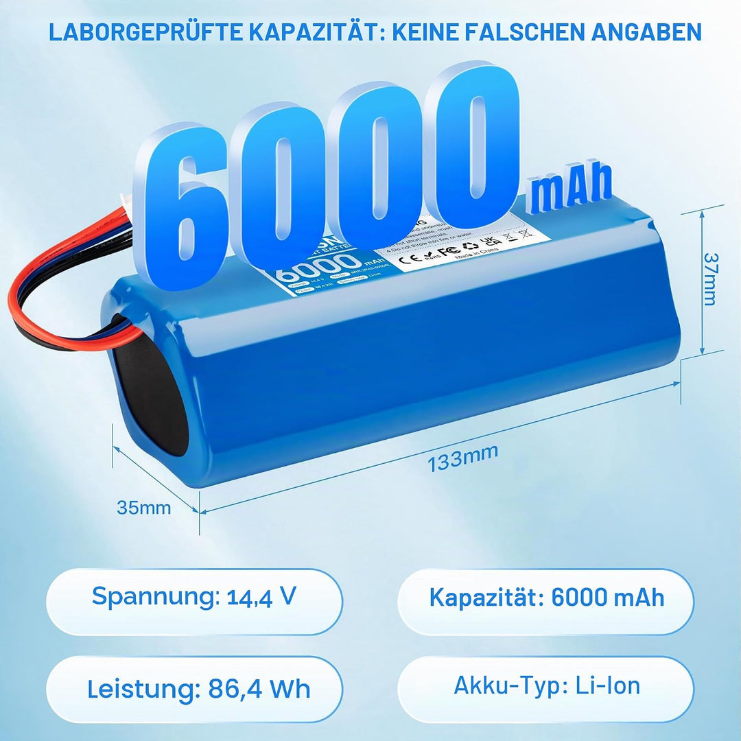 14,4V 6000mAh Li-ion Ersatzakku für Ecovacs T9 T9+ Aivi, Deebot T10 T10+，Ecovacs Deebot X1 Omni/Plus