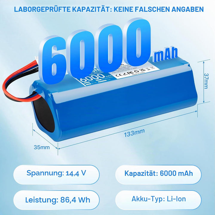 14,4V 6000mAh Li-ion Ersatzakku für Ecovacs T9 T9+ Aivi, Deebot T10 T10+，Ecovacs Deebot X1 Omni/Plus